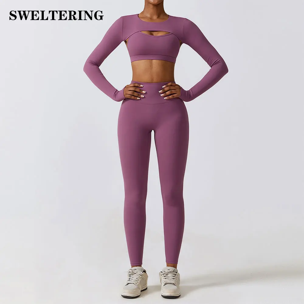 kf-S746b920d8def497c8c7c24e59bb54725R-Women-2-3pcs-Workout-Outfits-Yoga-Sets-Sportswear-Gym-Workout-Clothing-Tracksuit-High-Waist-Leggings-and