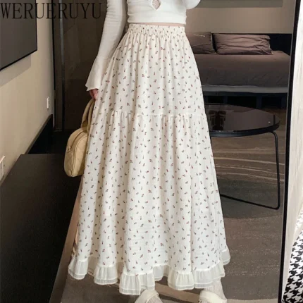 Summer White Floral Long Skirt Womens